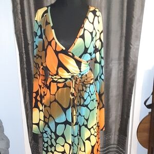 Colorful Wrap Dress with Abstract Pattern